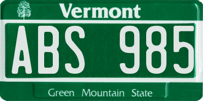 VT license plate ABS985