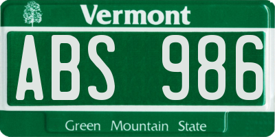 VT license plate ABS986