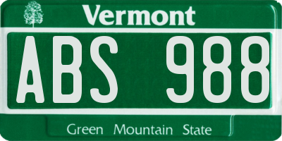VT license plate ABS988
