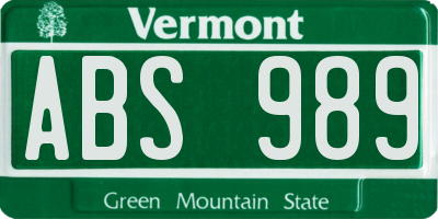 VT license plate ABS989