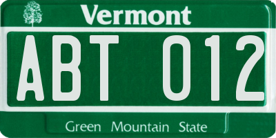 VT license plate ABT012