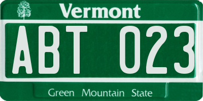 VT license plate ABT023