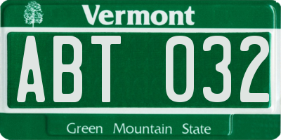 VT license plate ABT032