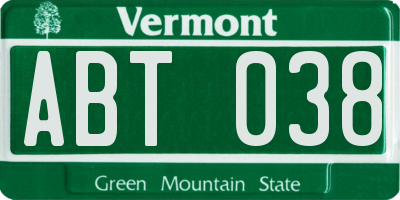 VT license plate ABT038
