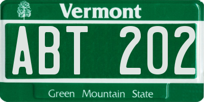 VT license plate ABT202
