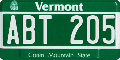 VT license plate ABT205
