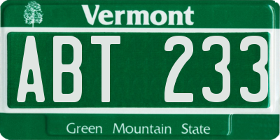 VT license plate ABT233