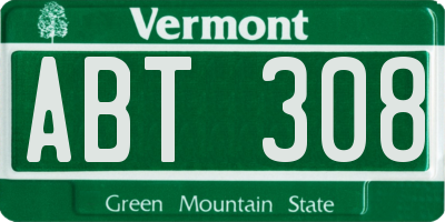 VT license plate ABT308