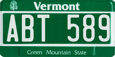VT license plate ABT589