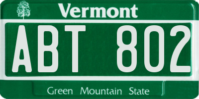 VT license plate ABT802