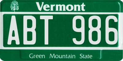 VT license plate ABT986