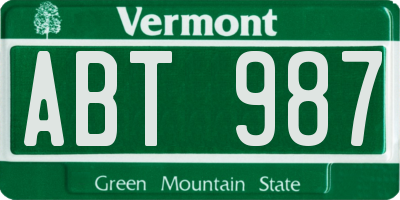 VT license plate ABT987