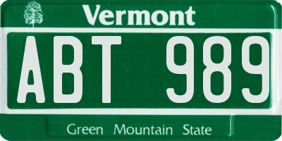VT license plate ABT989