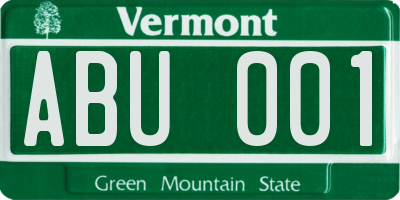 VT license plate ABU001