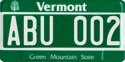 VT license plate ABU002