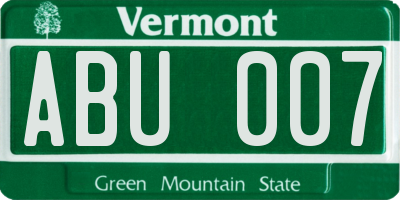 VT license plate ABU007