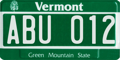 VT license plate ABU012
