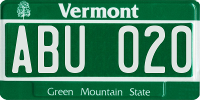 VT license plate ABU020