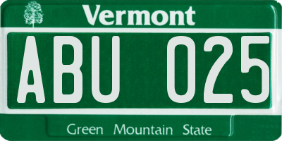 VT license plate ABU025
