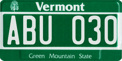 VT license plate ABU030