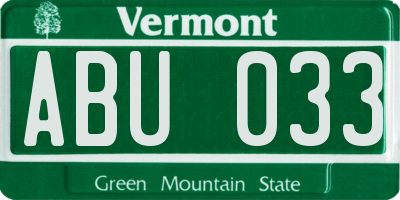 VT license plate ABU033
