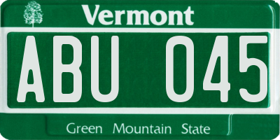 VT license plate ABU045