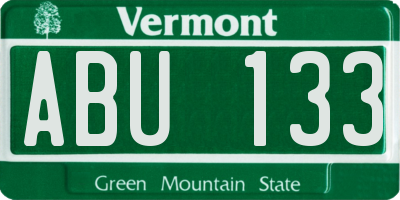 VT license plate ABU133