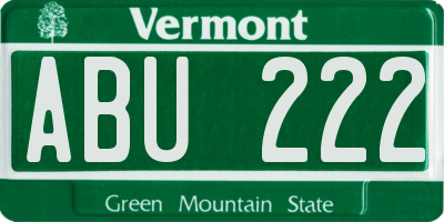 VT license plate ABU222