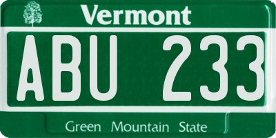 VT license plate ABU233