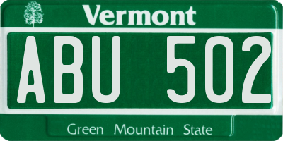 VT license plate ABU502