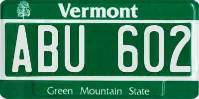 VT license plate ABU602