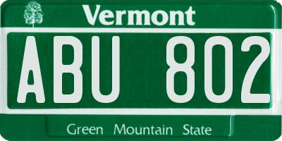 VT license plate ABU802