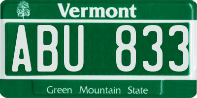 VT license plate ABU833