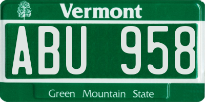 VT license plate ABU958