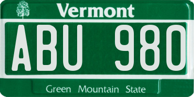 VT license plate ABU980