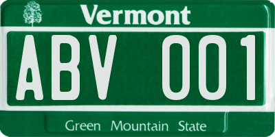 VT license plate ABV001