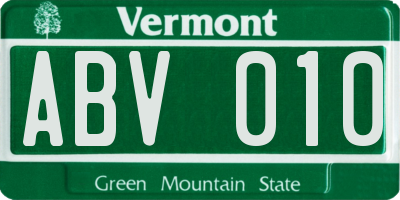 VT license plate ABV010