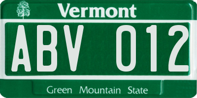 VT license plate ABV012