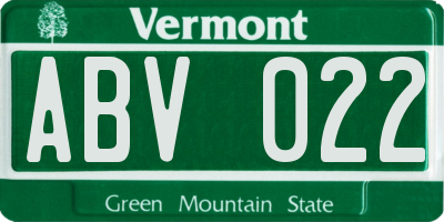 VT license plate ABV022