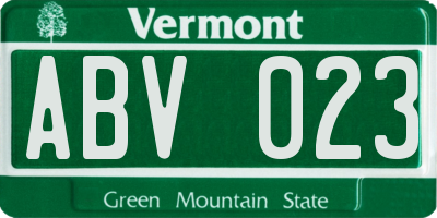 VT license plate ABV023