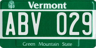 VT license plate ABV029