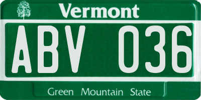 VT license plate ABV036