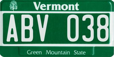VT license plate ABV038