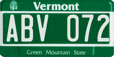 VT license plate ABV072