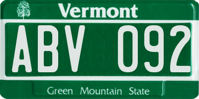 VT license plate ABV092