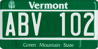VT license plate ABV102