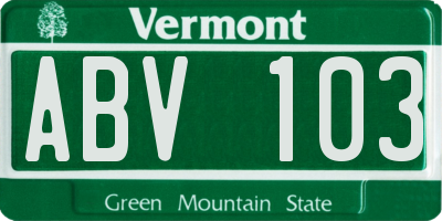 VT license plate ABV103