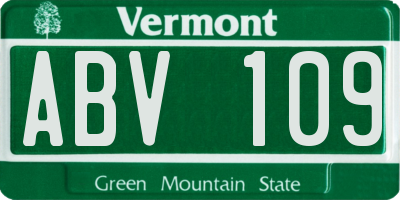 VT license plate ABV109