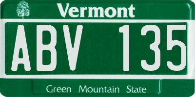 VT license plate ABV135