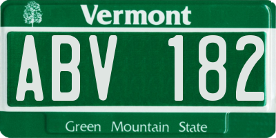 VT license plate ABV182